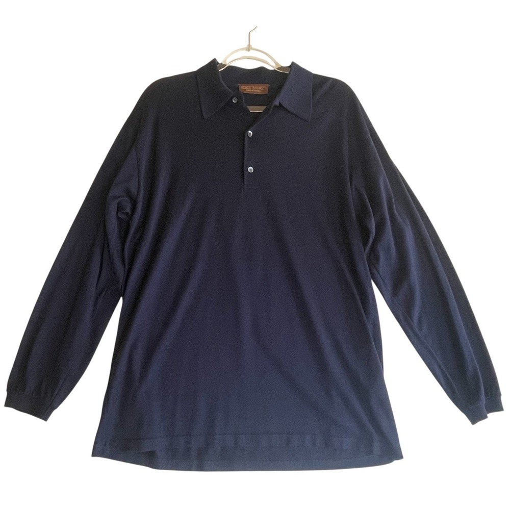 Robert Barakett Mens M Long Sleeve Polo Navy 100% Double Mercerized Cotton